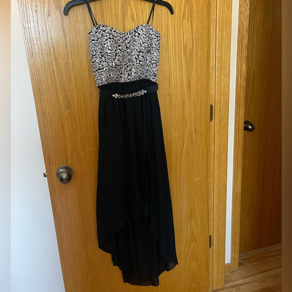 By&by high low strapless prom dress